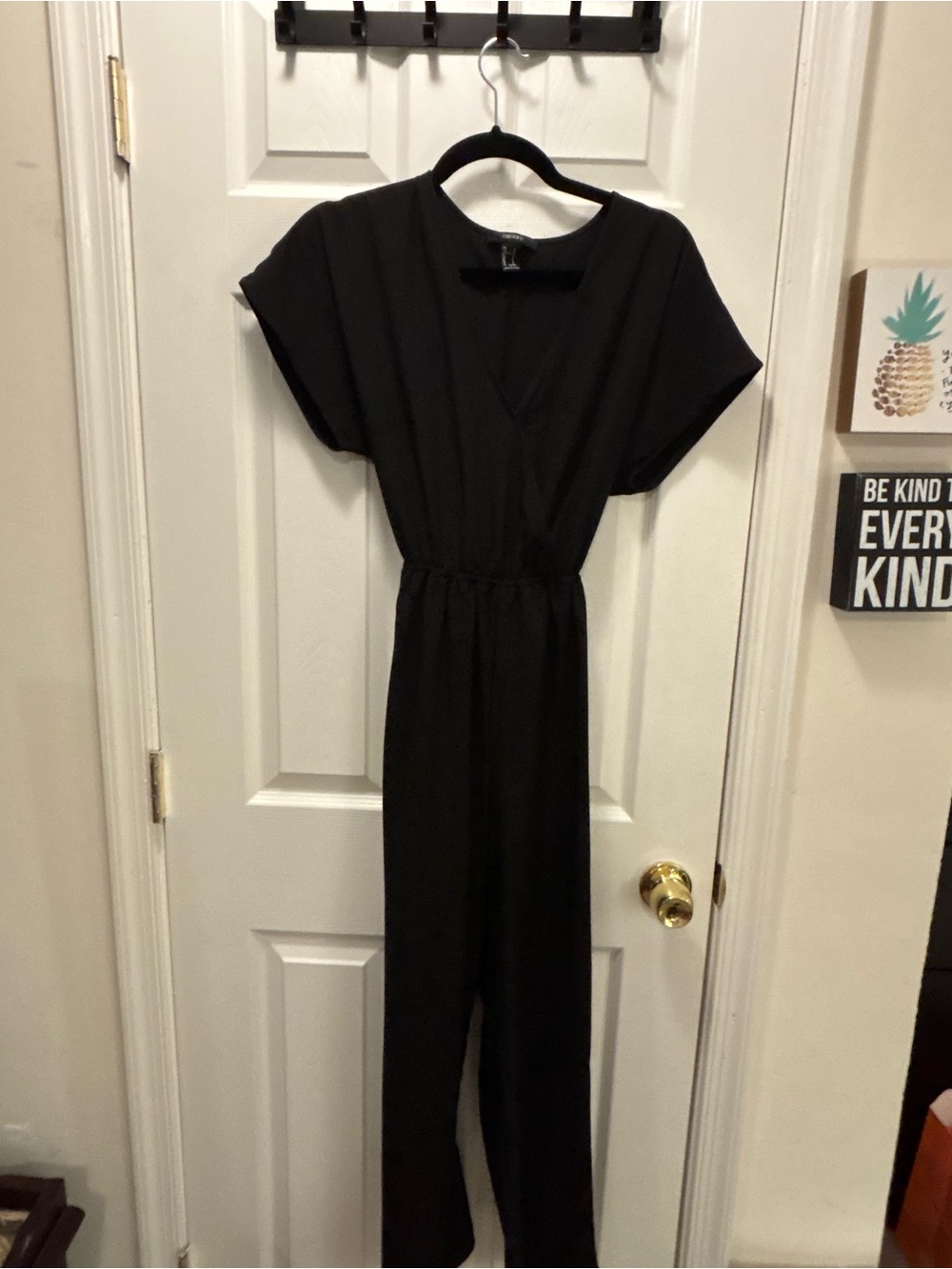 Forever 21 Black V-Neck Short Sleeve Jumpsuit